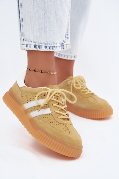 Platform Sneakers Made of Natural Suede Yellow Coralia