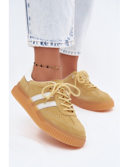 Platform Sneakers Made of Natural Suede Yellow Coralia