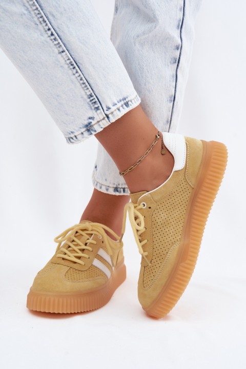 Platform Sneakers Made of Natural Suede Yellow Coralia
