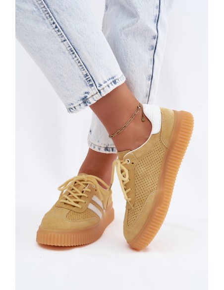 Platform Sneakers Made of Natural Suede Yellow Coralia