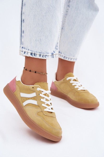 Leather Suede Women's Sneakers Yellow Coressa