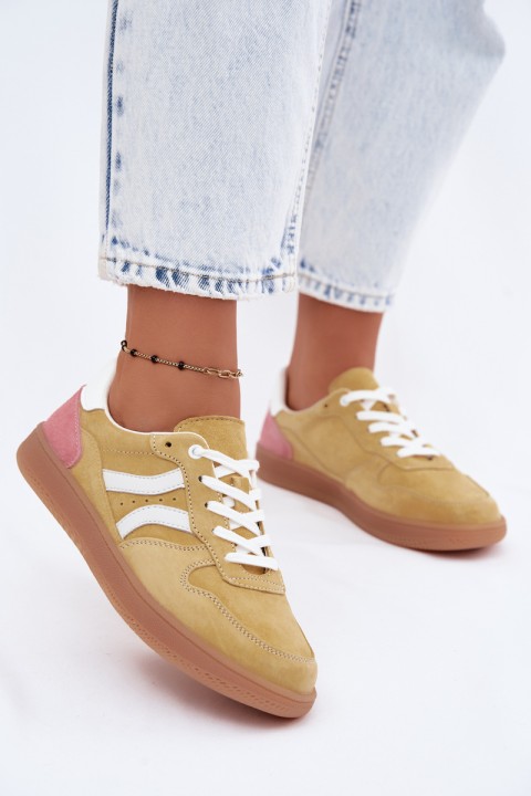 Leather Suede Women's Sneakers Yellow Coressa