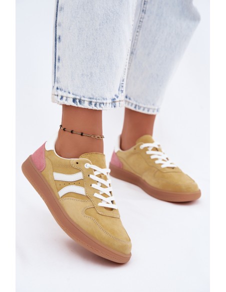Leather Suede Women's Sneakers Yellow Coressa