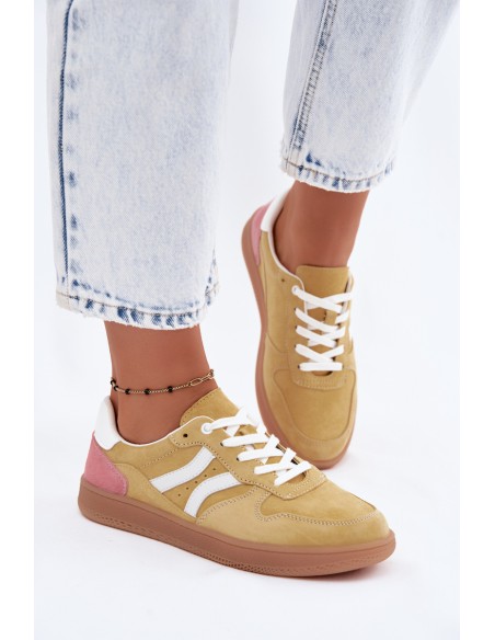 Leather Suede Women's Sneakers Yellow Coressa