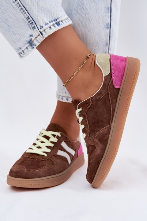 Leather Suede Women's Sneakers Brown Coressa