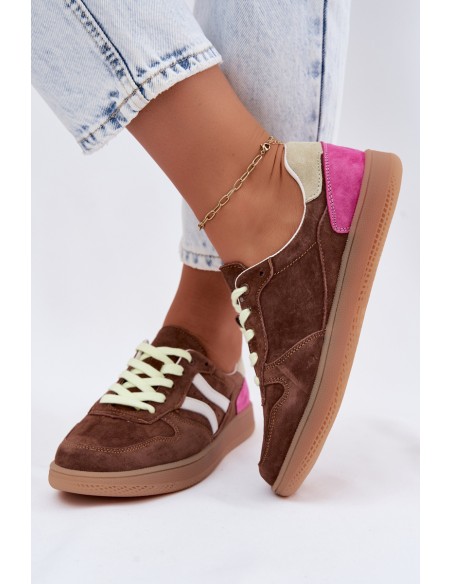Leather Suede Women's Sneakers Brown Coressa