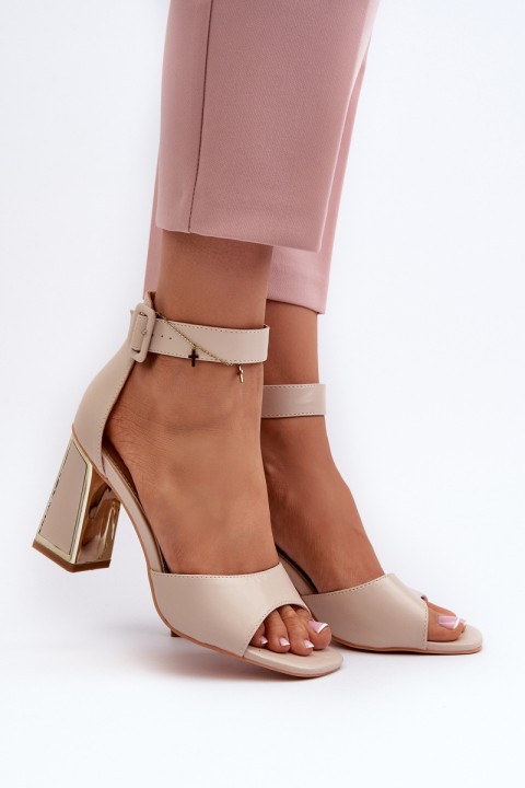Elegant Women's Sandals with Block Heel Beige Rosazara