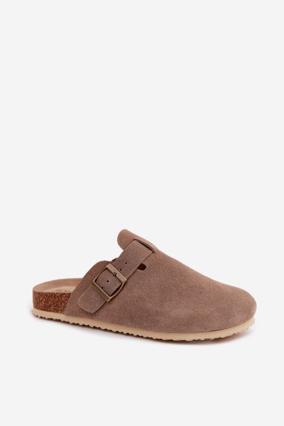 Women's Chodaki Slippers From Natural Suede Vinceza 101332 Dark Beige 2