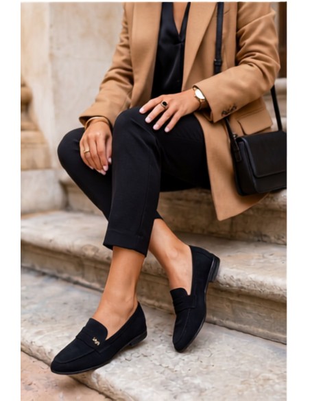 Women's Suede Imitation Loafers Black Prestelle