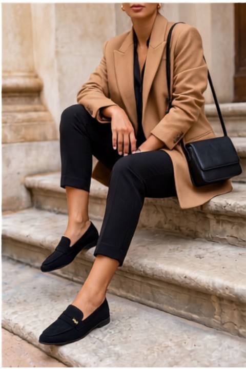 Women's Suede Imitation Loafers Black Prestelle