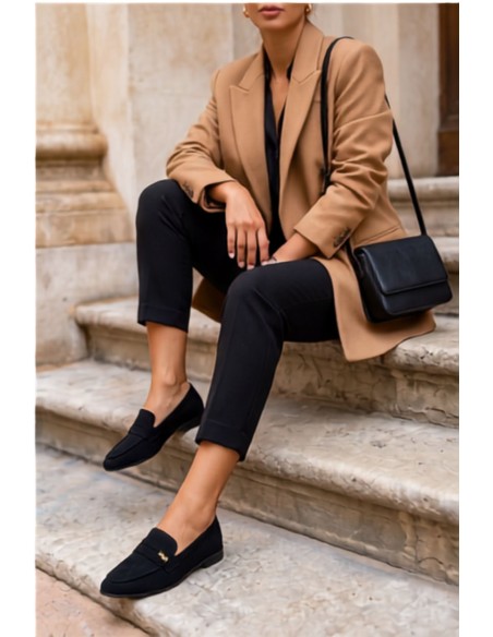Women's Suede Imitation Loafers Black Prestelle