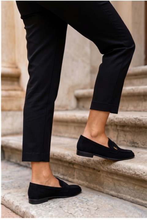 Women's Suede Imitation Loafers Black Prestelle