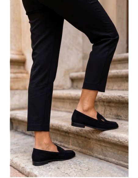 Women's Suede Imitation Loafers Black Prestelle