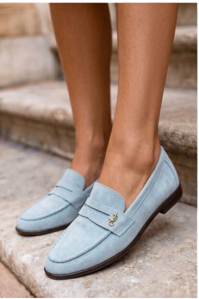 Women's Suede Imitation Loafers Blue Prestelle