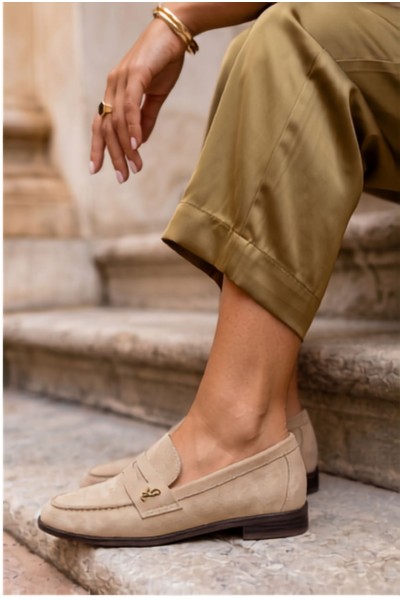 Women's Beige Faux Suede Moccasins Prestelle