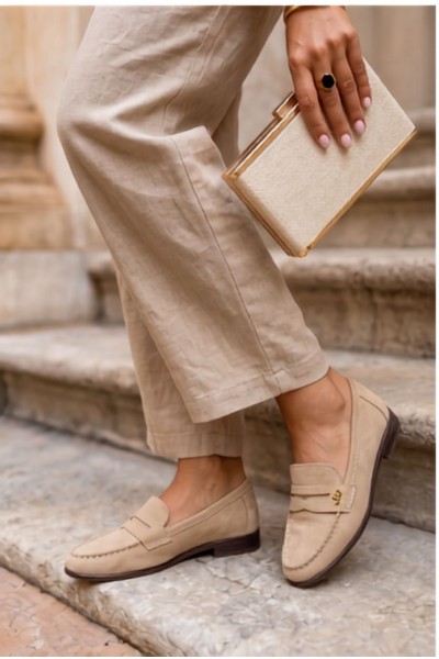 Women's Beige Faux Suede Moccasins Prestelle 2