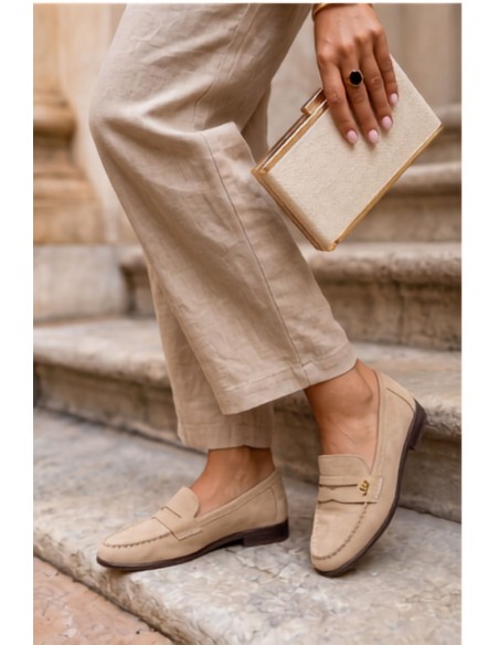 Women's Beige Faux Suede Moccasins Prestelle