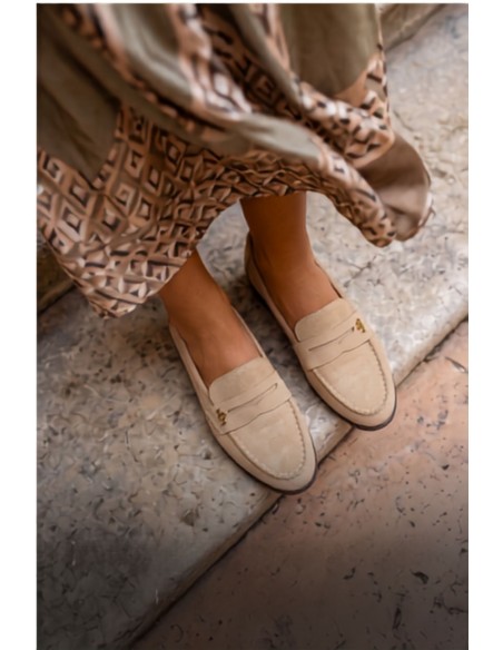 Women's Beige Faux Suede Moccasins Prestelle