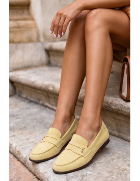 Women's Suede Look Yellow Moccasins Prestelle