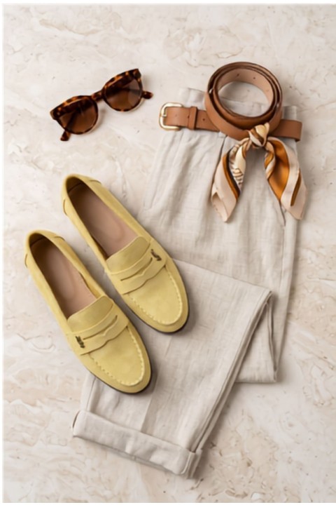 Women's Suede Look Yellow Moccasins Prestelle