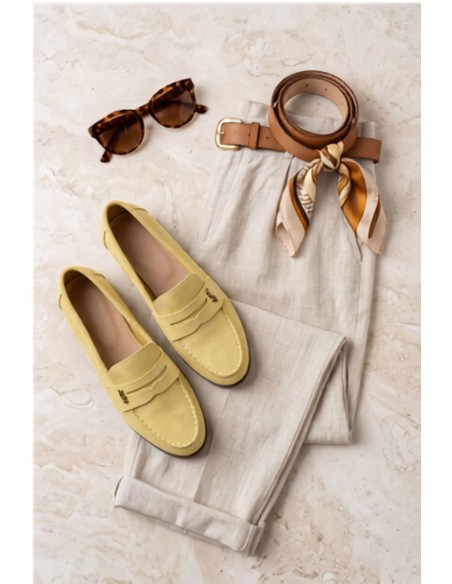 Women's Suede Look Yellow Moccasins Prestelle
