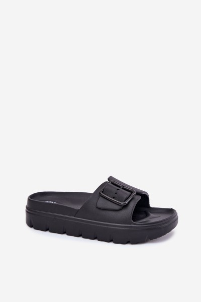 Womens Foam Slippers On Platform With Buckle Black Viasara 2