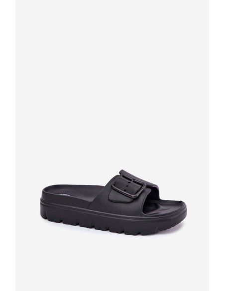 Womens Foam Slippers On Platform With Buckle Black Viasara