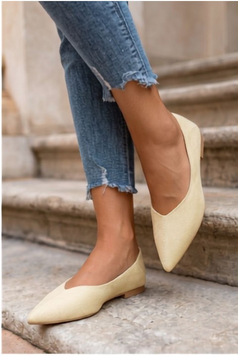 Pointed Toe Ballerinas Imitation Suede Yellow Corabella