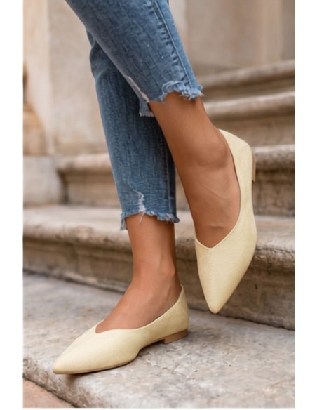 Pointed Toe Ballerinas Imitation Suede Yellow Corabella