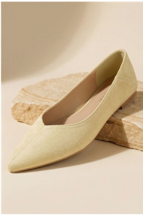 Pointed Toe Ballerinas Imitation Suede Yellow Corabella
