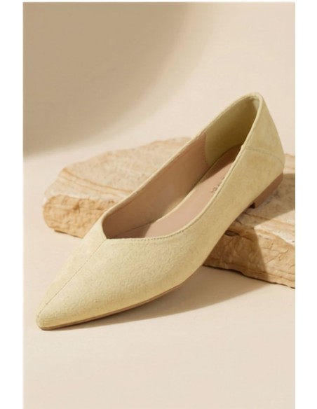 Pointed Toe Ballerinas Imitation Suede Yellow Corabella