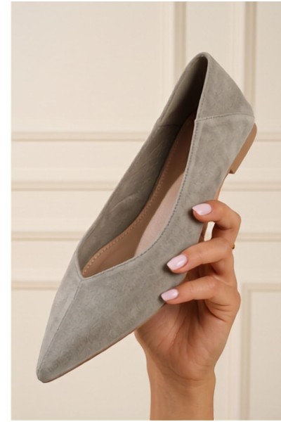 Corabella Pointed Toe Ballerinas Faux Suede Green