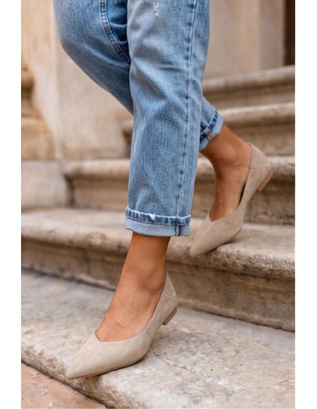 Corabella Pointed Toe Ballerinas Faux Suede Green