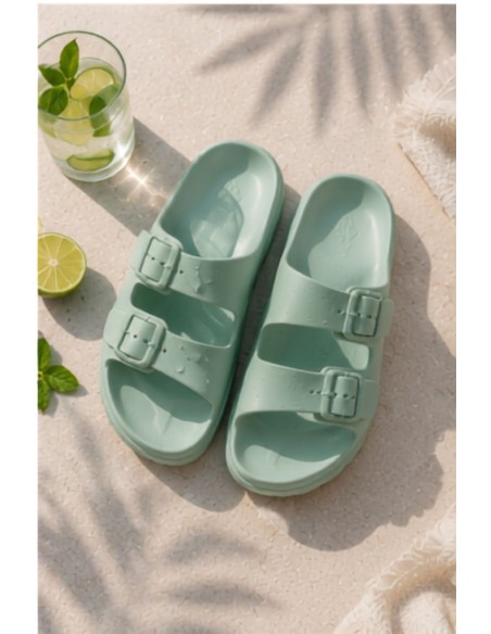 Women's Foam Platform Mint Green Slides Melorea