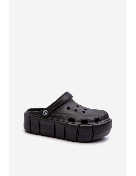 Women's Black Platform Foam Slides Itubia