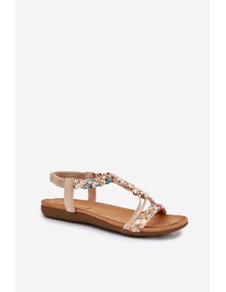 Womens Sandals With Clips And Braided Straps Beige Nusoreth