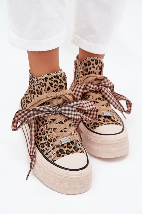 Women's Sneakers With Ribbon And Zipper On Platform Panther Mavara