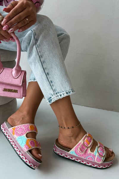 Crochet Platform Sandals With Straps Pink Glimma