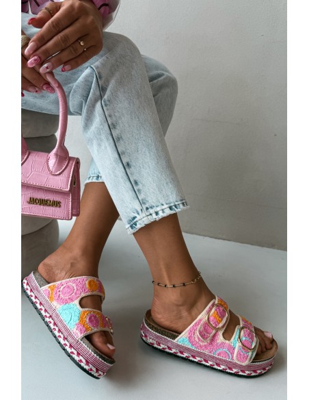 Crochet Platform Sandals With Straps Pink Glimma