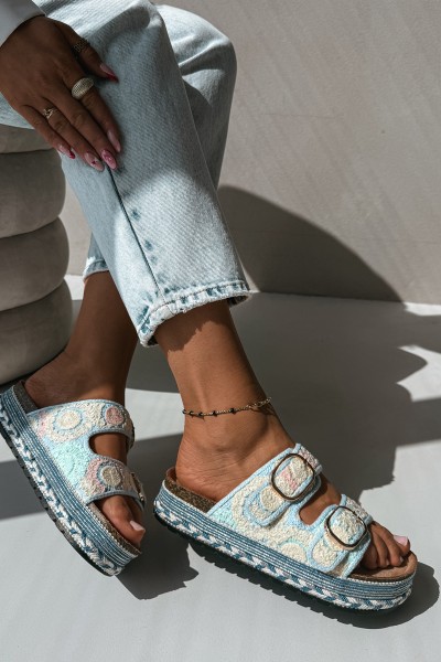 Crochet Platform Slides With Straps Blue Glimma