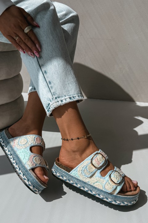 Crochet Platform Slides With Straps Blue Glimma