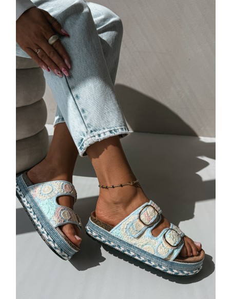 Crochet Platform Slides With Straps Blue Glimma