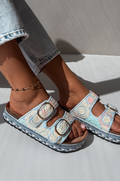 Crochet Platform Slides With Straps Blue Glimma