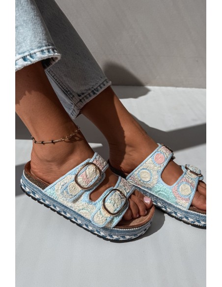 Crochet Platform Slides With Straps Blue Glimma