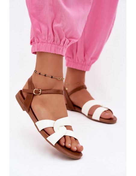 Women's Flat Sandals S.Barski KV51-022 White-Brown