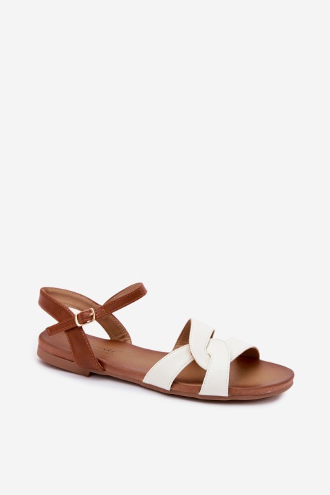 Women's Flat Sandals S.Barski KV51-022 White-Brown