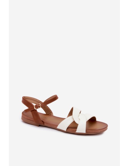 Women's Flat Sandals S.Barski KV51-022 White-Brown