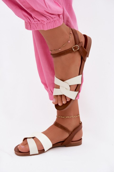 Women's Flat Sandals S.Barski KV51-022 White-Brown