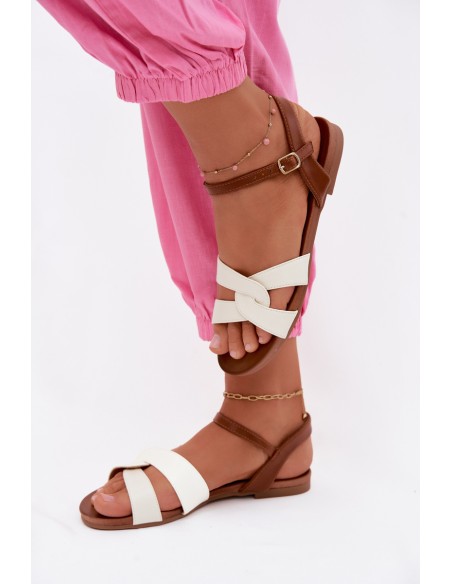 Women's Flat Sandals S.Barski KV51-022 White-Brown