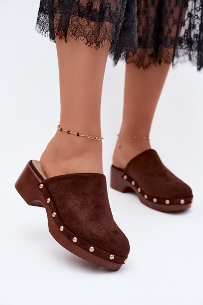 Women's Clogs Imitation Suede Gold Buckles Chocolate Cherryelle